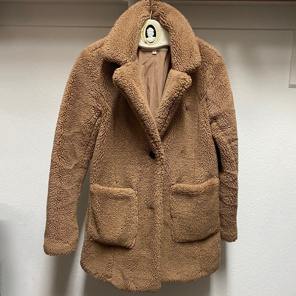 Oversized teddy bear trench coat